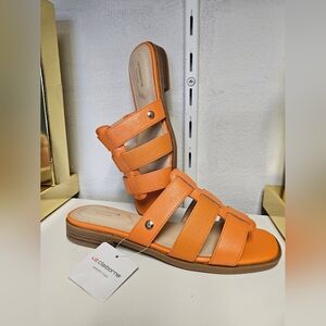 Liz Claiborne Women Orange Slip On Flat Sandals Memory Foam Size 8